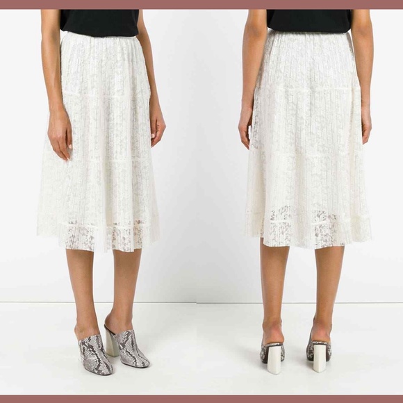 NEW $365‎ SEE BY CHLOÉ micro-pleat lace skirt Natural White [ SZ 44 ] - Picture 1 of 8